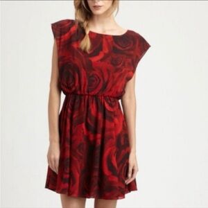 Alice + Olivia Rose Silk Mini Dress Black Red